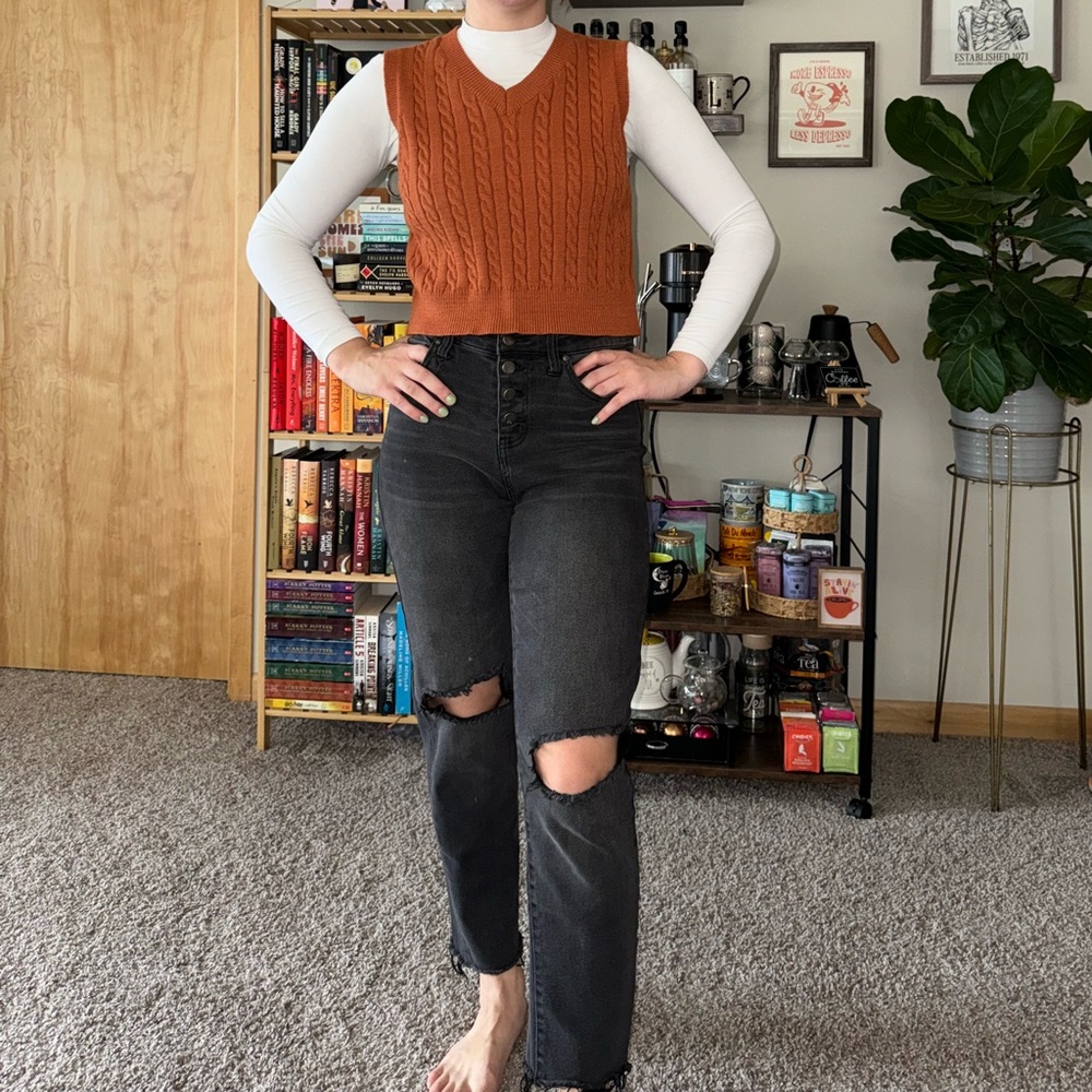 academia burnt orange sweater vest FITS LIKE A MEDIUM